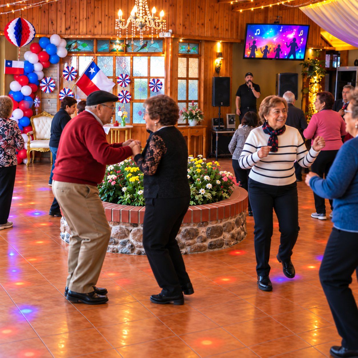 Grupo bailando en el salón de Punto de Encuentro